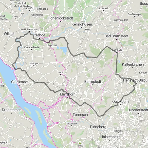 Map miniature of "Heiligenstedten to Herzhorn Loop" cycling inspiration in Schleswig-Holstein, Germany. Generated by Tarmacs.app cycling route planner