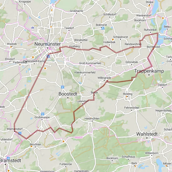 Karten-Miniaturansicht der Radinspiration "Gravel-Route von Wiemersdorf nach Oberg und Bornhöved" in Schleswig-Holstein, Germany. Erstellt vom Tarmacs.app-Routenplaner für Radtouren