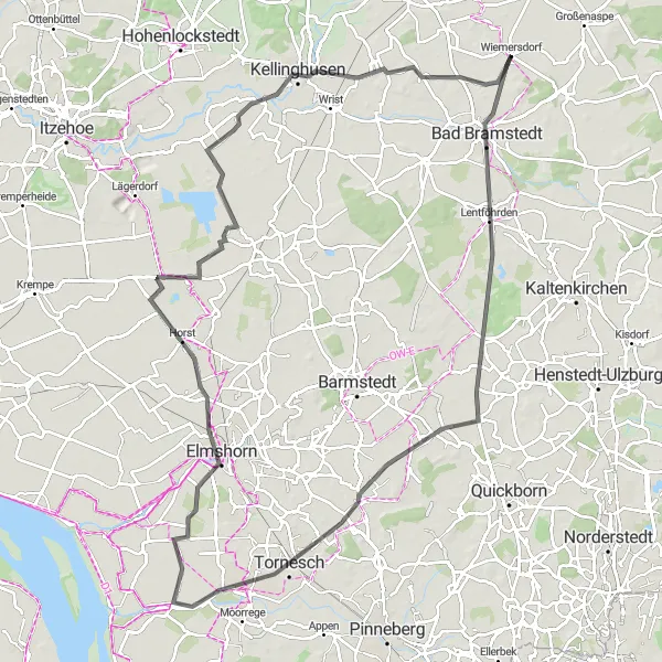 Karten-Miniaturansicht der Radinspiration "Gemächliche Radtour durch Lentföhrden und Uetersen" in Schleswig-Holstein, Germany. Erstellt vom Tarmacs.app-Routenplaner für Radtouren