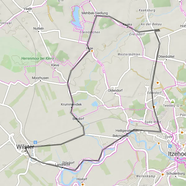 Map miniature of "The Krummendiek Loop" cycling inspiration in Schleswig-Holstein, Germany. Generated by Tarmacs.app cycling route planner