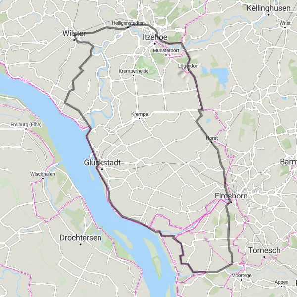 Map miniature of "The Riverside Adventure" cycling inspiration in Schleswig-Holstein, Germany. Generated by Tarmacs.app cycling route planner