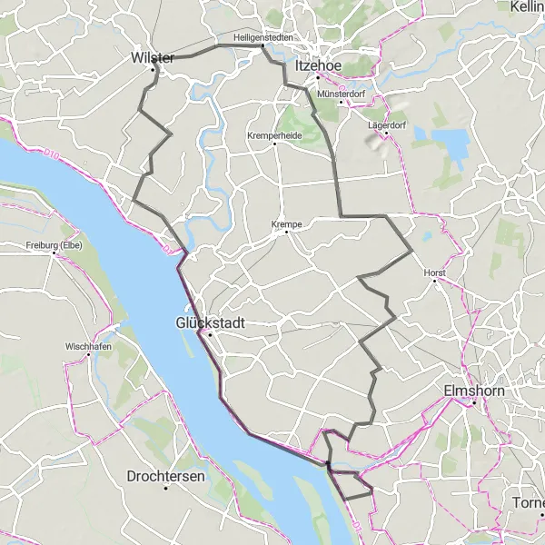 Map miniature of "The Glückstadt Loop" cycling inspiration in Schleswig-Holstein, Germany. Generated by Tarmacs.app cycling route planner