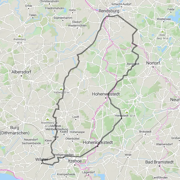 Karten-Miniaturansicht der Radinspiration "Road-Tour um Wilster" in Schleswig-Holstein, Germany. Erstellt vom Tarmacs.app-Routenplaner für Radtouren