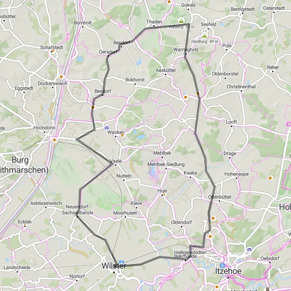 Map miniature of "Wilster Valley Exploration" cycling inspiration in Schleswig-Holstein, Germany. Generated by Tarmacs.app cycling route planner