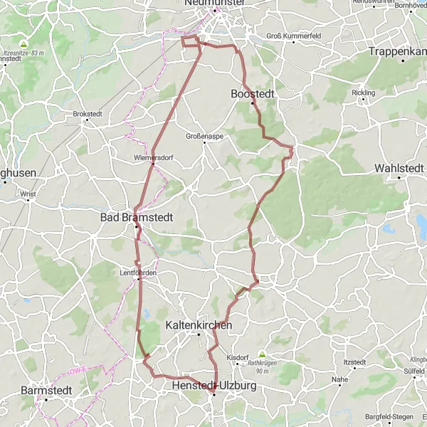 Map miniature of "The Gravel Odyssey through Ulzburg" cycling inspiration in Schleswig-Holstein, Germany. Generated by Tarmacs.app cycling route planner