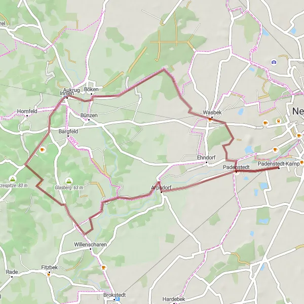 Map miniature of "Aukrug Gravel Adventure" cycling inspiration in Schleswig-Holstein, Germany. Generated by Tarmacs.app cycling route planner