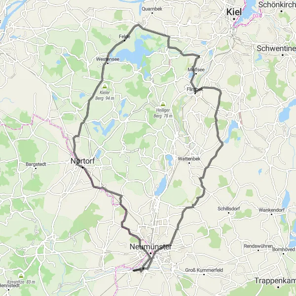 Map miniature of "The Flintbek Adventure" cycling inspiration in Schleswig-Holstein, Germany. Generated by Tarmacs.app cycling route planner