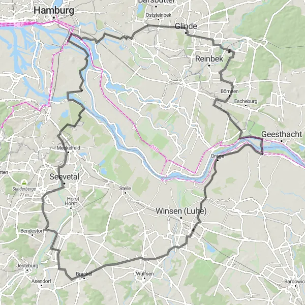 Map miniature of "Wohltorf Circular Road Route" cycling inspiration in Schleswig-Holstein, Germany. Generated by Tarmacs.app cycling route planner