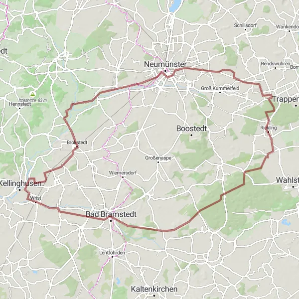 Karten-Miniaturansicht der Radinspiration "Gravel-Tour von Wrist nach Bad Bramstedt" in Schleswig-Holstein, Germany. Erstellt vom Tarmacs.app-Routenplaner für Radtouren