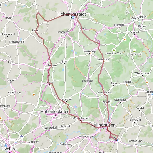 Map miniature of "The Adventurous Gravel Loop" cycling inspiration in Schleswig-Holstein, Germany. Generated by Tarmacs.app cycling route planner