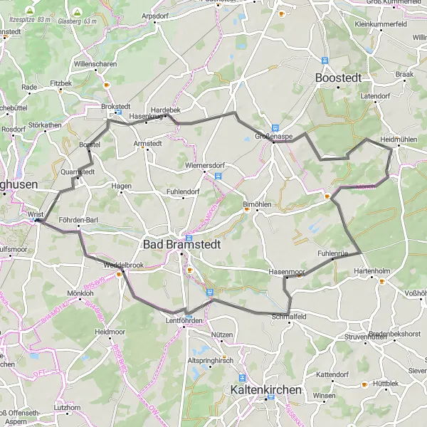 Map miniature of "The Road to Hasenmoor" cycling inspiration in Schleswig-Holstein, Germany. Generated by Tarmacs.app cycling route planner