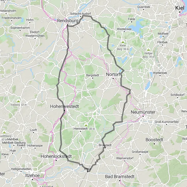 Karten-Miniaturansicht der Radinspiration "Rundtour von Wrist nach Quarnstedt" in Schleswig-Holstein, Germany. Erstellt vom Tarmacs.app-Routenplaner für Radtouren