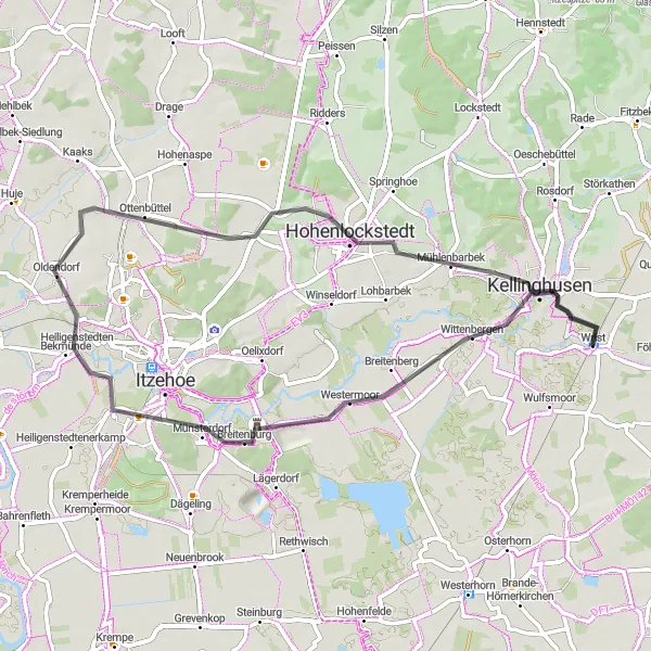 Map miniature of "Wrist to Wittenbergen Loop" cycling inspiration in Schleswig-Holstein, Germany. Generated by Tarmacs.app cycling route planner