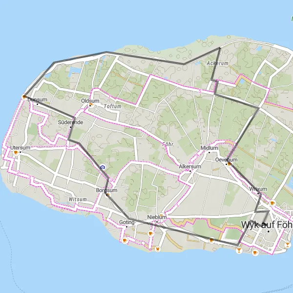 Karten-Miniaturansicht der Radinspiration "Rund um Wyk auf Föhr" in Schleswig-Holstein, Germany. Erstellt vom Tarmacs.app-Routenplaner für Radtouren