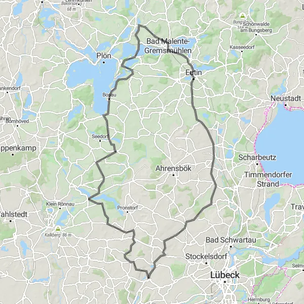 Map miniature of "Zarpen and its surroundings" cycling inspiration in Schleswig-Holstein, Germany. Generated by Tarmacs.app cycling route planner