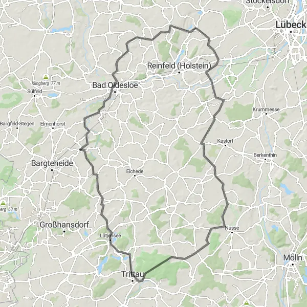 Map miniature of "Explore the Countryside" cycling inspiration in Schleswig-Holstein, Germany. Generated by Tarmacs.app cycling route planner