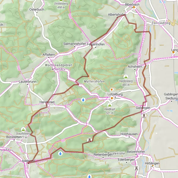 Map miniature of "Schwaben Gravel Adventure" cycling inspiration in Schwaben, Germany. Generated by Tarmacs.app cycling route planner