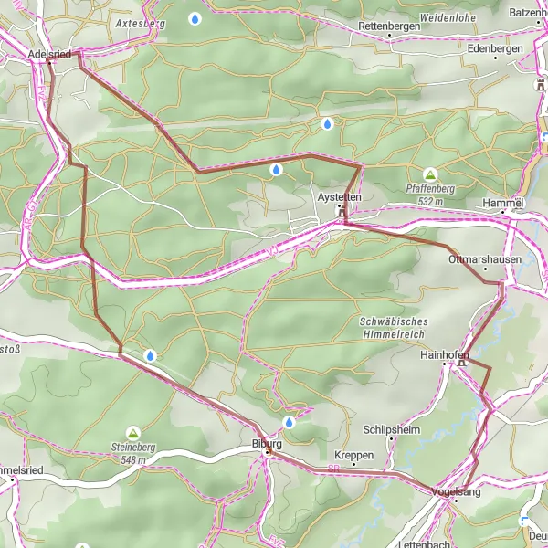 Map miniature of "Scenic Schwaben Gravel Ride" cycling inspiration in Schwaben, Germany. Generated by Tarmacs.app cycling route planner