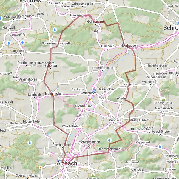 Map miniature of "Inchenhofen Gravel Adventure" cycling inspiration in Schwaben, Germany. Generated by Tarmacs.app cycling route planner