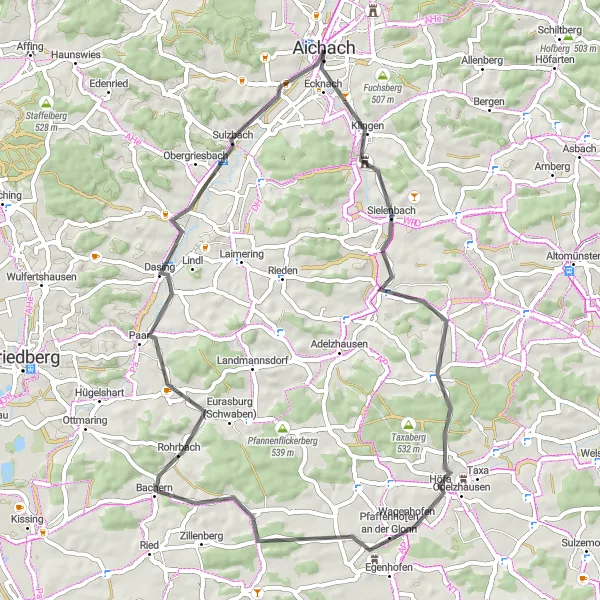 Map miniature of "Sielenbach Circuit" cycling inspiration in Schwaben, Germany. Generated by Tarmacs.app cycling route planner