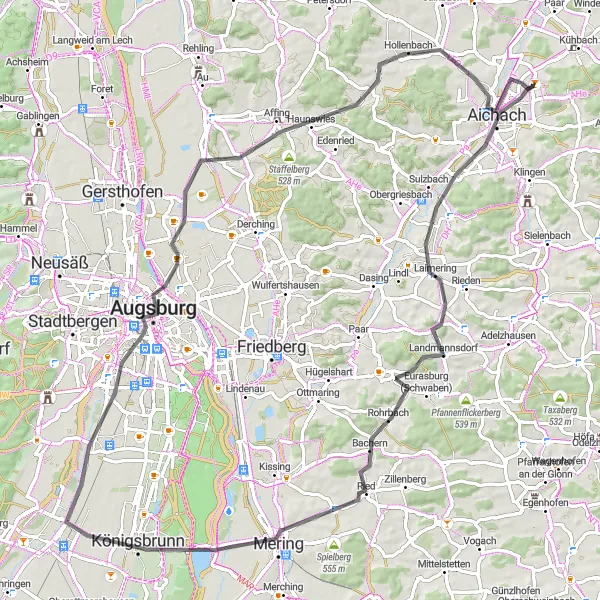 Karten-Miniaturansicht der Radinspiration "Augsburg und Umgebung Tour" in Schwaben, Germany. Erstellt vom Tarmacs.app-Routenplaner für Radtouren