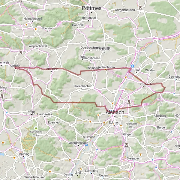 Karten-Miniaturansicht der Radinspiration "Rundweg von Aindling nach Stotzard" in Schwaben, Germany. Erstellt vom Tarmacs.app-Routenplaner für Radtouren