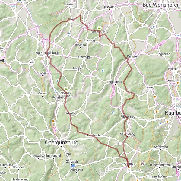 Map miniature of "Agrarian Magic" cycling inspiration in Schwaben, Germany. Generated by Tarmacs.app cycling route planner