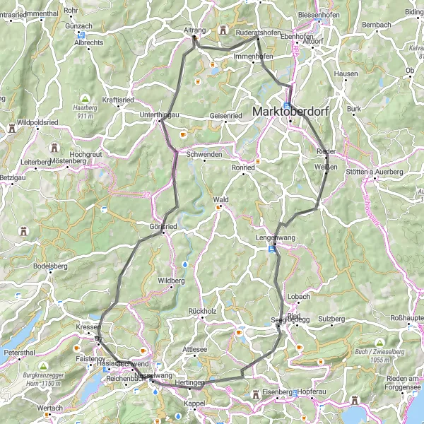 Map miniature of "Alpine Excursion" cycling inspiration in Schwaben, Germany. Generated by Tarmacs.app cycling route planner