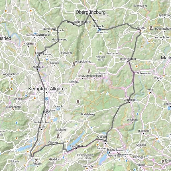 Map miniature of "Görisried Loop" cycling inspiration in Schwaben, Germany. Generated by Tarmacs.app cycling route planner