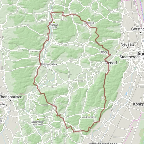Karten-Miniaturansicht der Radinspiration "Rundfahrt durch die Schwäbische Alb" in Schwaben, Germany. Erstellt vom Tarmacs.app-Routenplaner für Radtouren