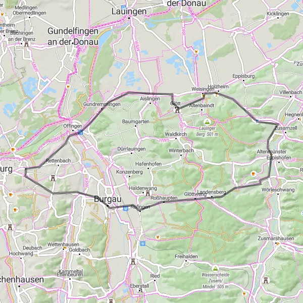 Karten-Miniaturansicht der Radinspiration "Panoramafahrt durch Schwaben" in Schwaben, Germany. Erstellt vom Tarmacs.app-Routenplaner für Radtouren