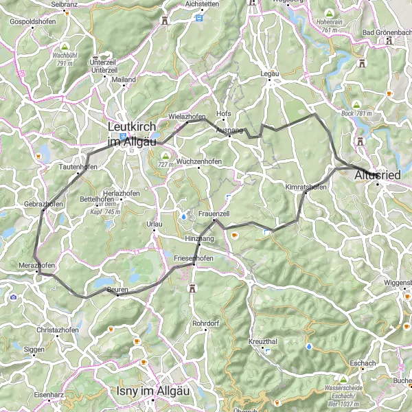 Map miniature of "Romantic Road Cycling Tour" cycling inspiration in Schwaben, Germany. Generated by Tarmacs.app cycling route planner