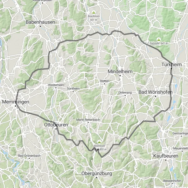 Karten-Miniaturansicht der Radinspiration "Schwäbische Rundtour durch Eggenthal und Ronsberg" in Schwaben, Germany. Erstellt vom Tarmacs.app-Routenplaner für Radtouren