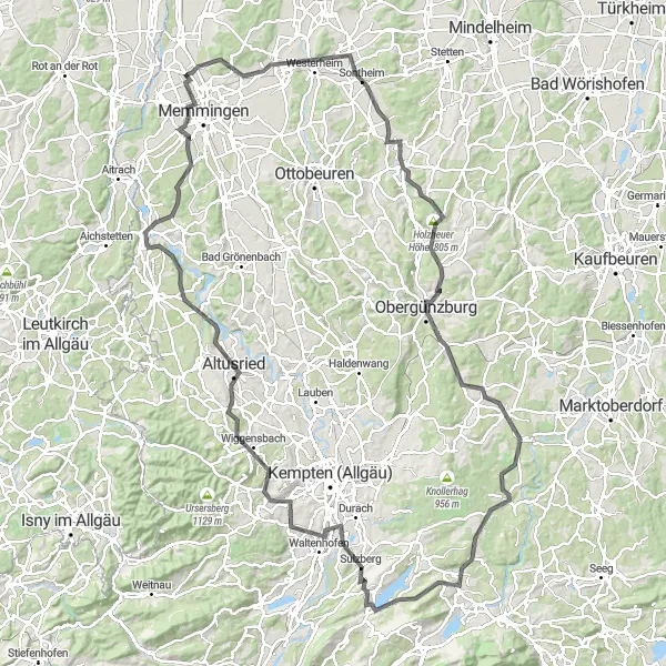 Map miniature of "Allgäu Panorama Challenge" cycling inspiration in Schwaben, Germany. Generated by Tarmacs.app cycling route planner