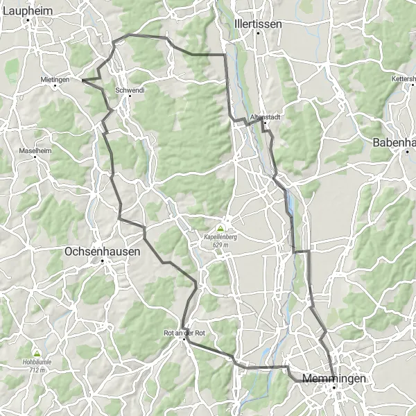 Karten-Miniaturansicht der Radinspiration "Kulturschätze und grüne Landschaften" in Schwaben, Germany. Erstellt vom Tarmacs.app-Routenplaner für Radtouren