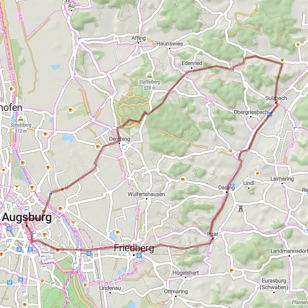 Map miniature of "Discover the Historic Water Towers" cycling inspiration in Schwaben, Germany. Generated by Tarmacs.app cycling route planner