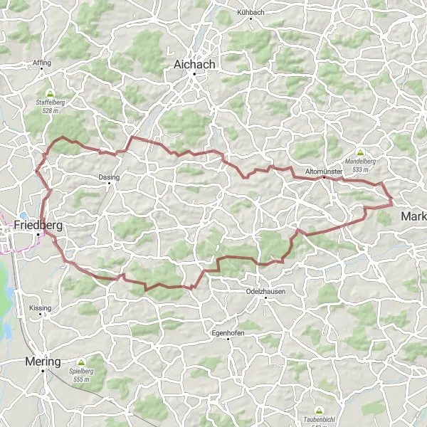 Map miniature of "Altomünster to Wulfertshausen Challenge" cycling inspiration in Schwaben, Germany. Generated by Tarmacs.app cycling route planner