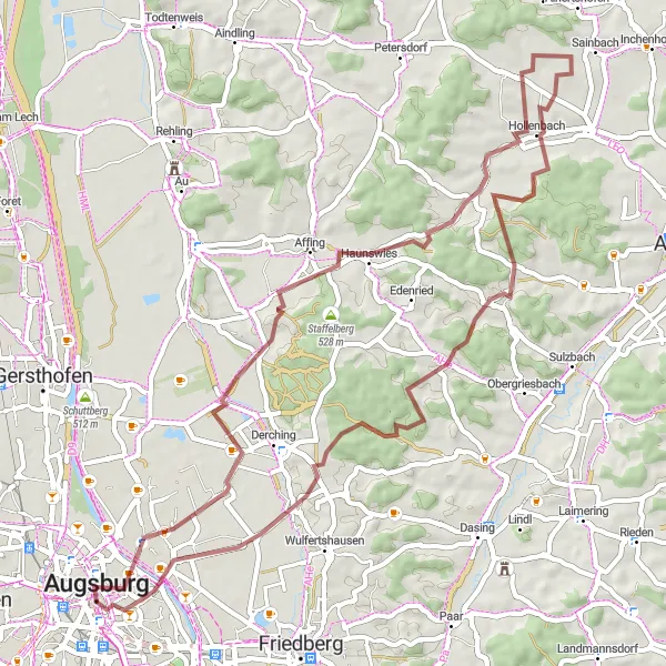 Map miniature of "Augsburg to Schaezlerpalais Adventure" cycling inspiration in Schwaben, Germany. Generated by Tarmacs.app cycling route planner