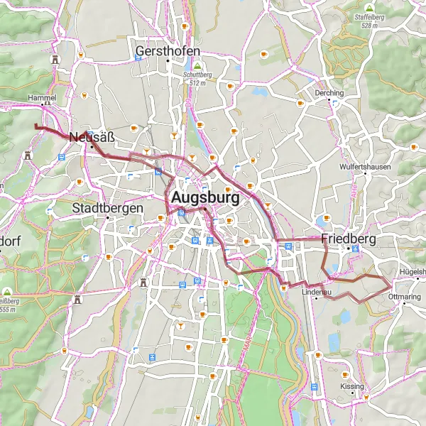 Map miniature of "Countryside Delight" cycling inspiration in Schwaben, Germany. Generated by Tarmacs.app cycling route planner