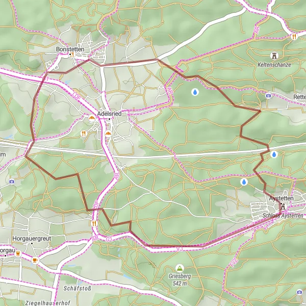 Map miniature of "Aystetten Gravel Loop" cycling inspiration in Schwaben, Germany. Generated by Tarmacs.app cycling route planner