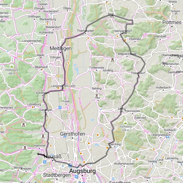 Map miniature of "Climbing Challenge" cycling inspiration in Schwaben, Germany. Generated by Tarmacs.app cycling route planner