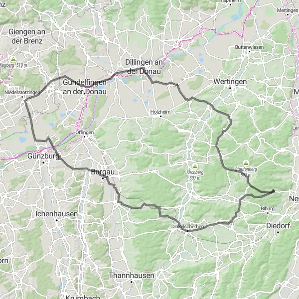 Map miniature of "Grand Tour of Schwaben" cycling inspiration in Schwaben, Germany. Generated by Tarmacs.app cycling route planner