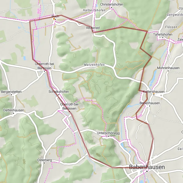 Map miniature of "Schalkshofen Loop" cycling inspiration in Schwaben, Germany. Generated by Tarmacs.app cycling route planner