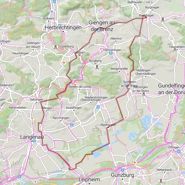 Karten-Miniaturansicht der Radinspiration "Die Brenzgravel-Tour" in Schwaben, Germany. Erstellt vom Tarmacs.app-Routenplaner für Radtouren
