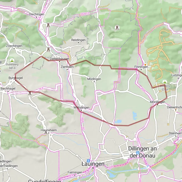 Map miniature of "Wülfersberg Gravel Loop" cycling inspiration in Schwaben, Germany. Generated by Tarmacs.app cycling route planner