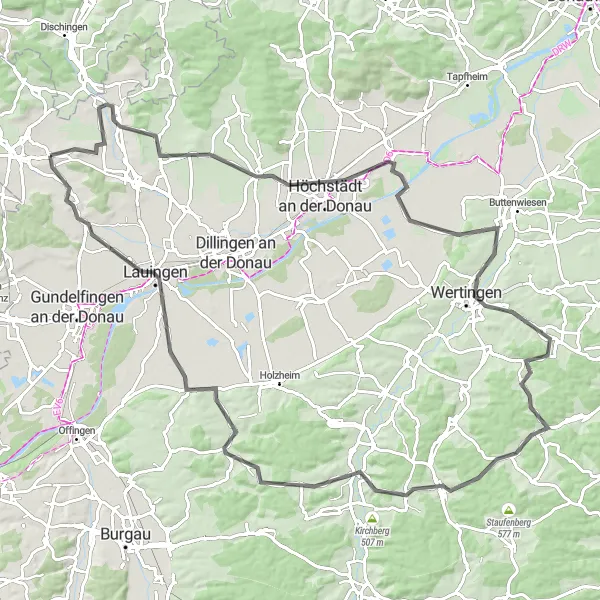 Map miniature of "Mödingen Loop" cycling inspiration in Schwaben, Germany. Generated by Tarmacs.app cycling route planner