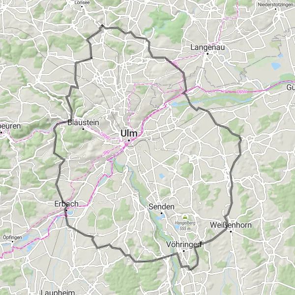 Map miniature of "The Hüttisheim Challenge" cycling inspiration in Schwaben, Germany. Generated by Tarmacs.app cycling route planner