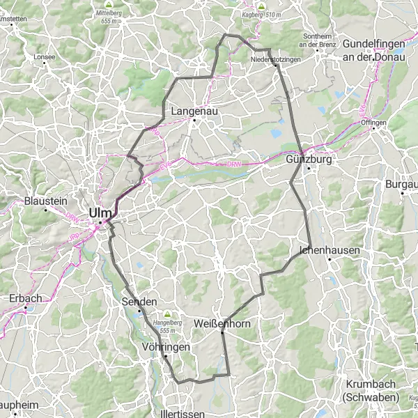 Karten-Miniaturansicht der Radinspiration "Donau-Iller Radweg" in Schwaben, Germany. Erstellt vom Tarmacs.app-Routenplaner für Radtouren