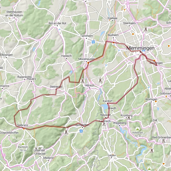 Map miniature of "Benningen-Blutsberg Loop" cycling inspiration in Schwaben, Germany. Generated by Tarmacs.app cycling route planner