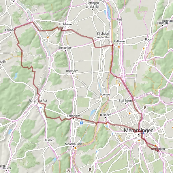 Map miniature of "Schwaben Hills Adventure" cycling inspiration in Schwaben, Germany. Generated by Tarmacs.app cycling route planner